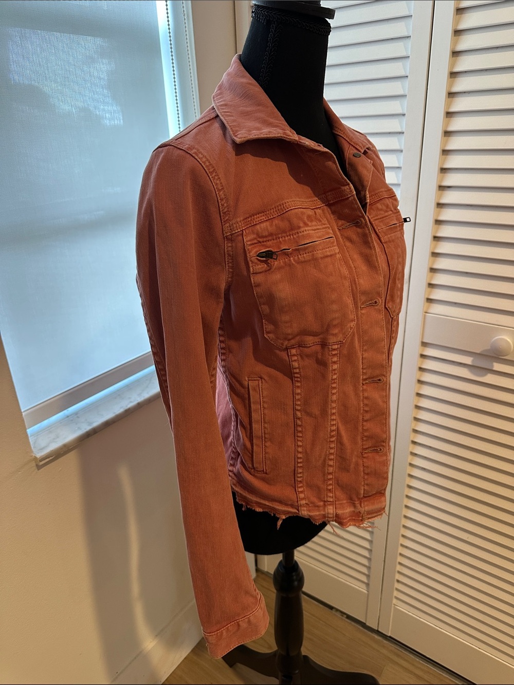 7 For All Mankind Distressed Rust-Colored Denim Jacket - Picture 4 of 6